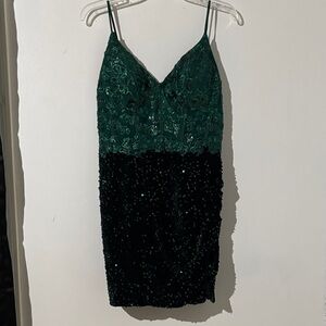 Amazon Emerald Green Lace & Sequin Mini Dress